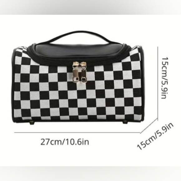 SALE! Brown Damier Checkerboard Cosmetic Toiletry Travel Luxury Leather Bag Case - Picture 9 of 10